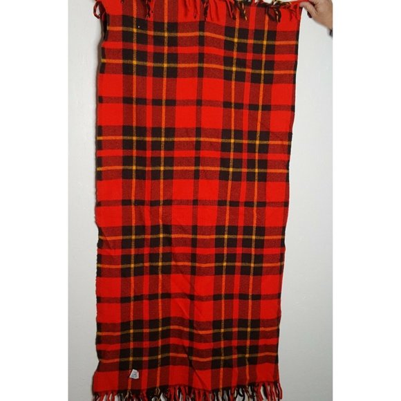 Vtg Faribo Loomed Wool Throw Blanket Plaid Red Black Yellow w Zip Bag 52 x 54 - Picture 5 of 7